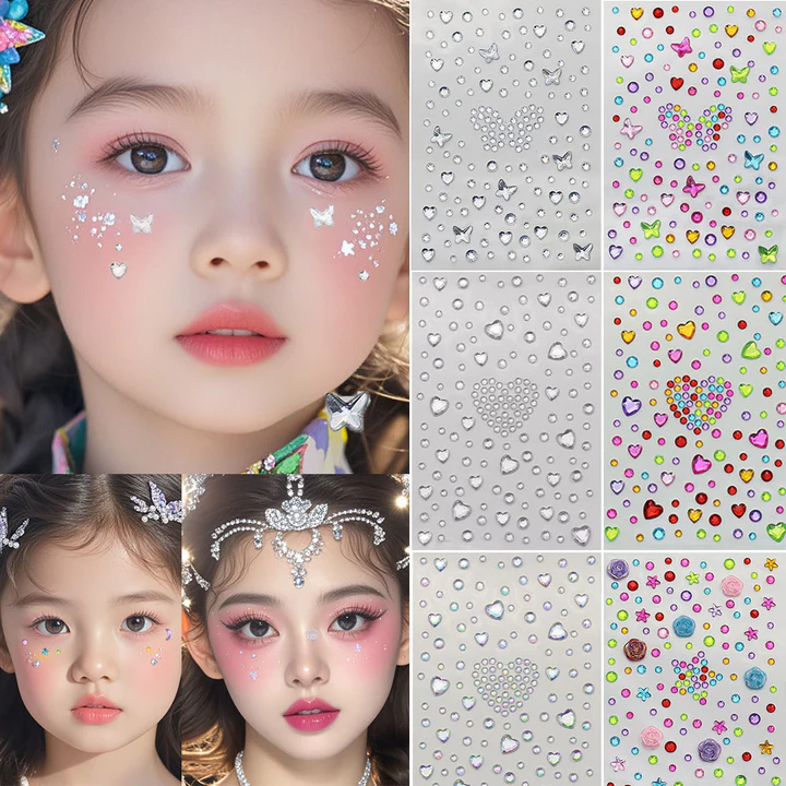 Miếng dán đá quý mặt tự dính 3D Đề can kim cương giả đầy màu sắc cho bữa tiệc và lễ hội trang điểm cho trẻ em Đá quý dán mặt nạ Bedazzling Bedazzled Everything Bling Bling