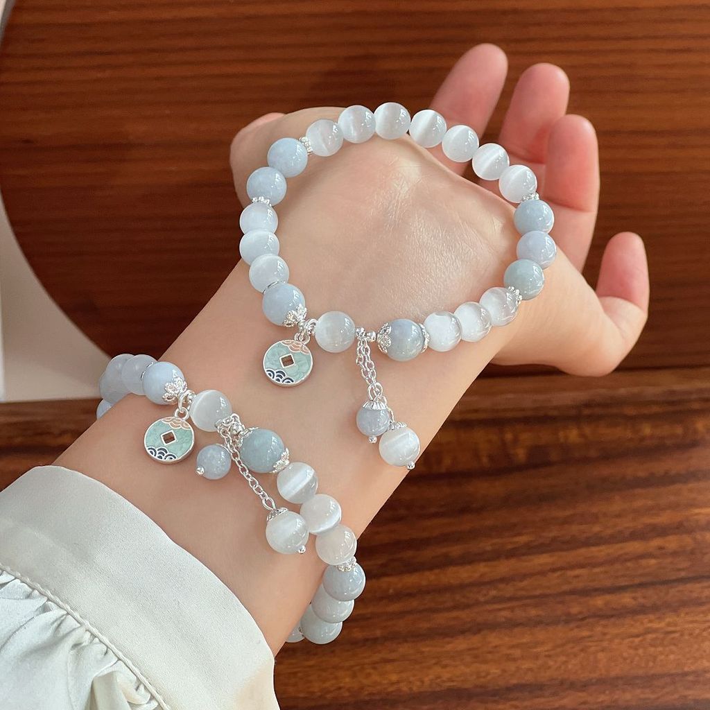 Vòng tay pha lê đá mắt mèo trắng tinh tế tự nhiên