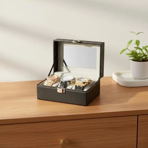 Đồng Hồ Hiển Thị Ốp Lưng 3 Khe Trưng Bày Đồng Hồ Người Tổ Chức Vòng Tay Kính Cửa Sổ Lắc Tay Hộp Đựng Kim Loại Khóa