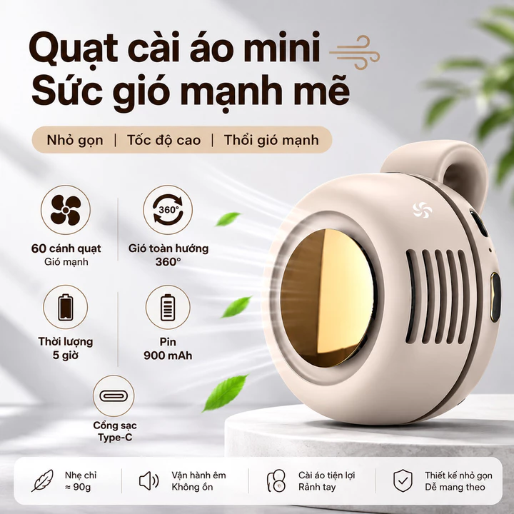Quạt Cài Áo Mini Quạt Kẹp Áo Mini Quạt Tích Điện Mini Quạt Cầm Tay Mini Pin 900mAh Cho Công Nhân Du Lịch