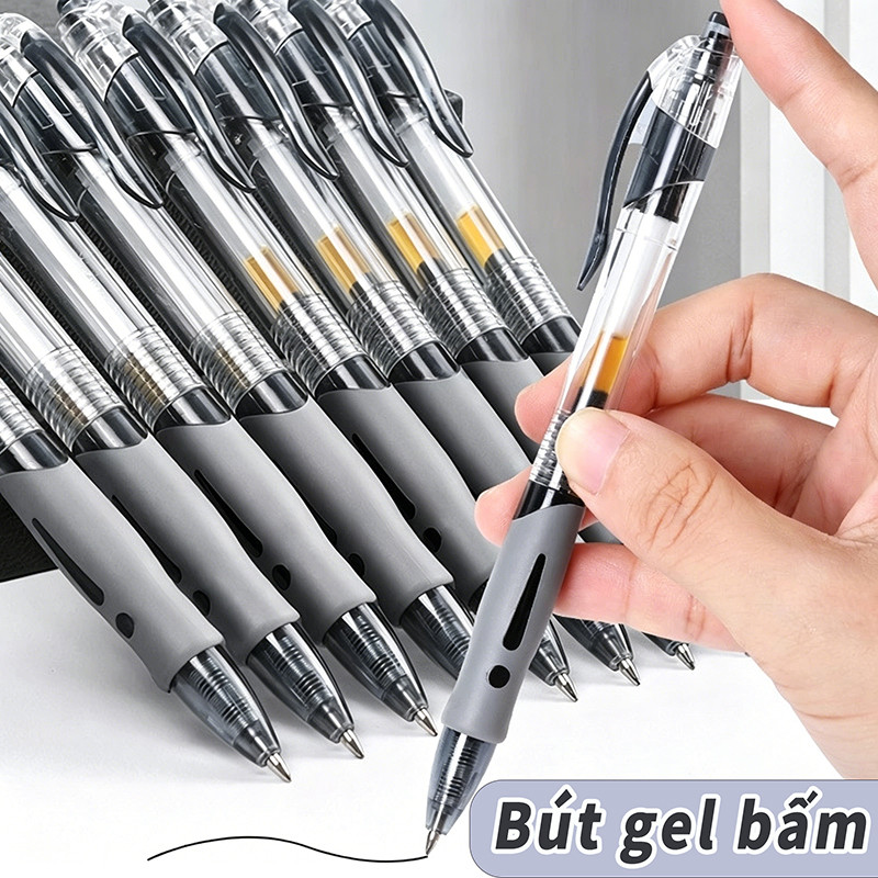 Cho Văn Phòng & Học Tập – Bút Mực Nước 30 Cây 0.5mm, Ngòi Bi Bấm Tay Cầm Cao Su, Nét Thanh Sắc Nét