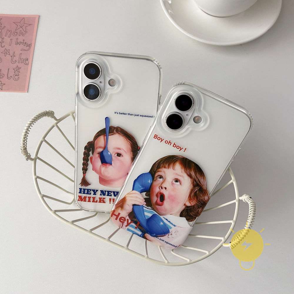 Phone Case For iPhone 17 Pro Max 16 15 TPU Girl Telephone Spoon Aesthetic Korean Cute
