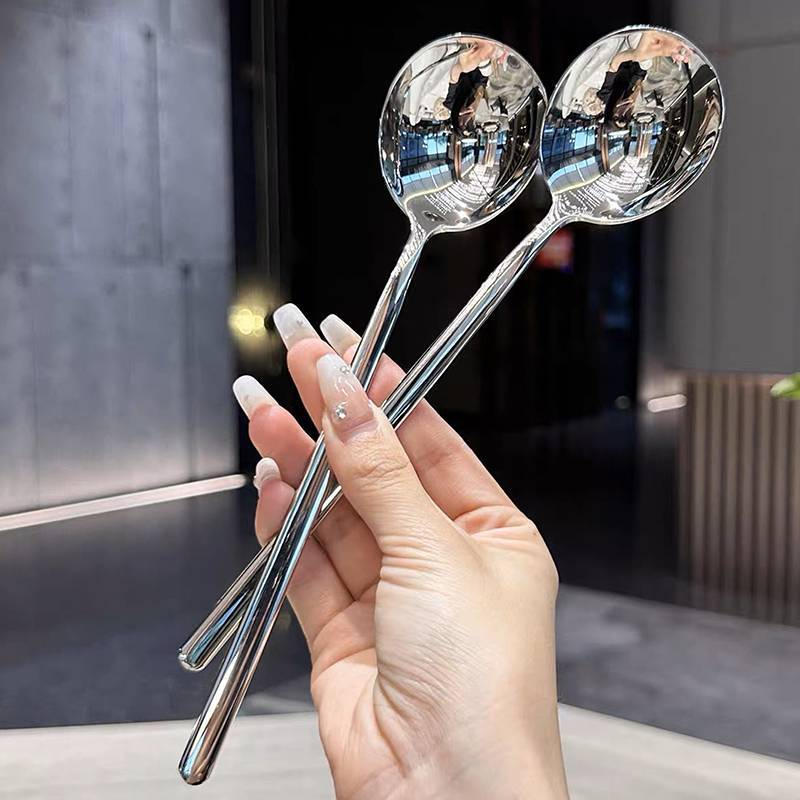 AN.MART Thìa Inox Hàn Quốc Tay Cầm Dài Bộ Đồ Ăn Thiên Khuấy Thìa Đá Muỗng Bữa Ăn Hộ Gia Đình Thìa Ăn Tối VN
