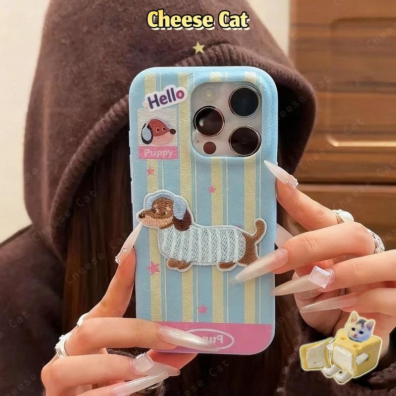 Ốp lưng chó dachshund thêu họa tiết iPhone cho iPhone 14 13 15 11 12 16 17 Pro Max Plus 17 Air Xs Max XR