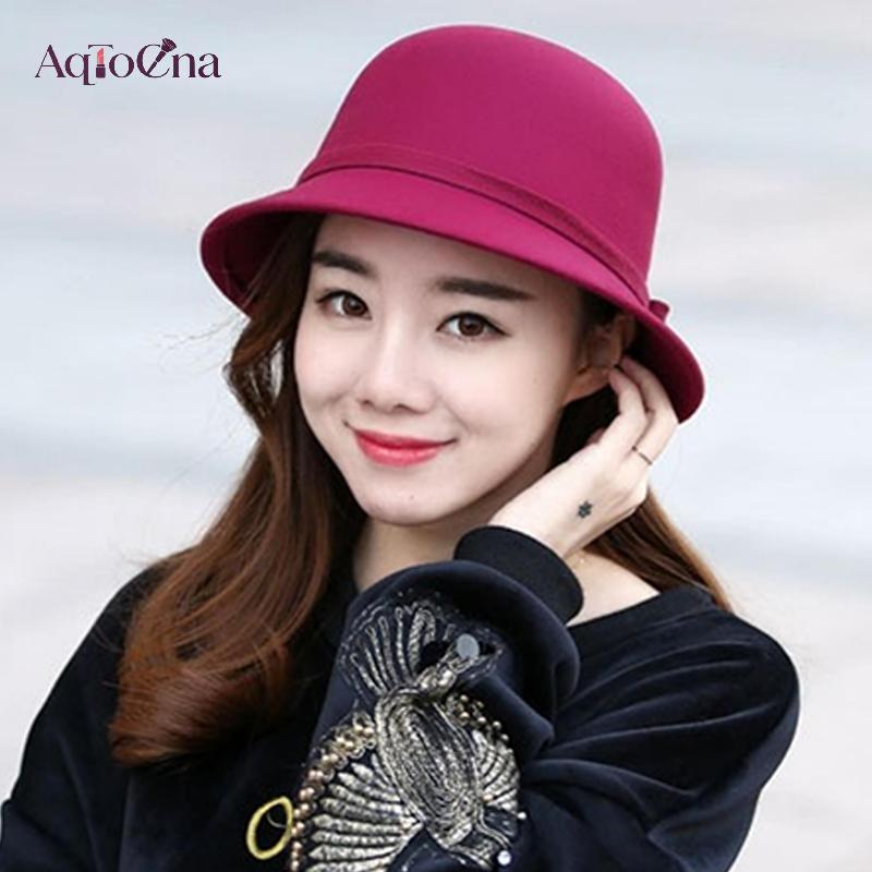 AqToCna Thu Đông Pháp Nơ Buet Mũ Nữ Ngọt Ngào Nỉ Có Hình Gấp AqToCna