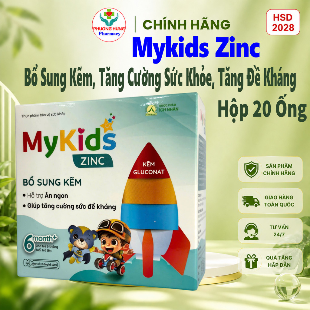 Mykids ZinC của Ích Nhân Giúp Bổ sung Kẽm, hỗ trợ tăng cường sức khỏe, tăng sức đề kháng-Hộp 20 ống