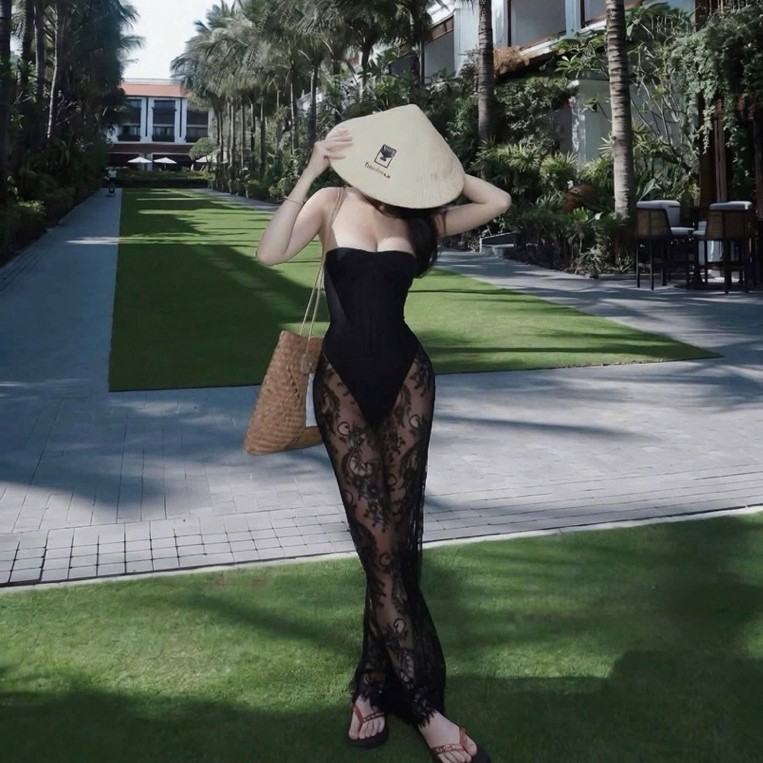 Váy body quây ren hoa dáng dài đuôi cá đi biển gợi cảm tôn dáng