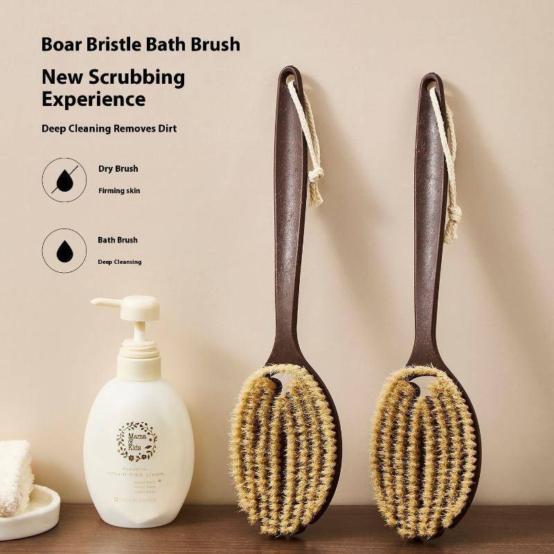 TVKR Body Brush Tay cầm dài Tắm Ba Scrubber Boar Lông hoàn hảo Chải da khô cần thiết cho da tẩy tế bào chết Dụng cụ tắm OIK