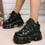 Retro Tây Ban Nha Xe Tăng Đế Kim Loại Cao Cấp Giày Da Nhỏ Đế Dày Punk Đế Đế Lớn Giày Đơn Nữ Anh Trai Phong Cách Đặc Biệt Giày Nữ Giày Nữ