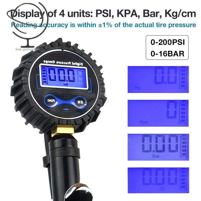 Kỹ thuật số cho đồng hồ đo áp suất lốp Màn hình LCD 0-200PSI Cao- với giao diện EU JP US để sửa chữa lốp