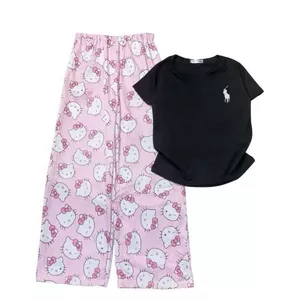 Bộ quần dài Kity hồng+ và áo CROPTOP họa tiết dễ thương, kiểu dáng vừa vặn - con ngựa ng ự c-quanaounisex
