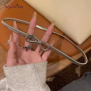 AqToCna Ins Kim Loại Thắt Nơ Thắt Lưng Co Giãn Lực Có Thể Điều Chỉnh Nữ Y2k Vintage Thắt Lưng Váy Quần Phụ Kiện Cô Gái Mùa Hè Dây Thắt Lưng Kim Loại AqToCna