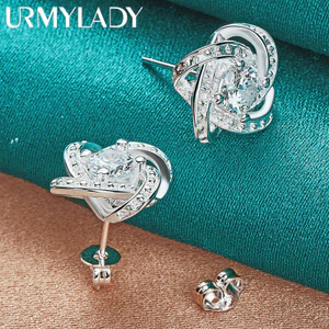 URMYLADY Bạc 925 Bốn Lá Cỏ Ba Lá Zircon Bông Tai Bông Tai Dành Cho Nữ Quyến Rũ Cưới Đính Hôn Trang Sức Thời Trang