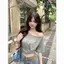 Cổ áo chéo phong cách cay ngọt ngào lệch vai Hot Girl ngắn rốn hàng đầu phong cách Hàn Quốc mùa hè Sản phẩm mới Áo thun màu xám thông thường