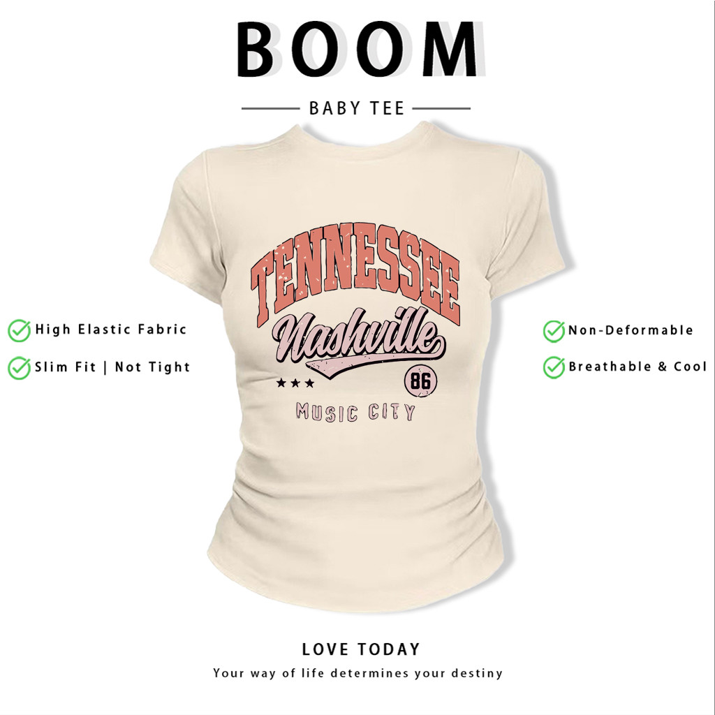 BOOM Áo Baby Tee Nữ Cotton Ôm Body-Áo Thun Ngắn Tay Y2K In Hình PhongCách Mùa Hè, Cổ Tròn Hàng Đầucách hàn quốc phong064