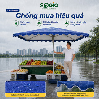 Ô dù vuông 2x2m 2.5x2.5m 3x3m che nắng mưa chống UV, kèm chân đế đổ nước hoặc 4 nhánh, dùng cho quán cafe, sân vườn