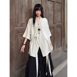 Áo sơ mi nam GKSSS tay ngắn phong cách Trung Quốc Áo choàng Đạo giáo Yamamoto Yohji trung tính chất lượng cao
