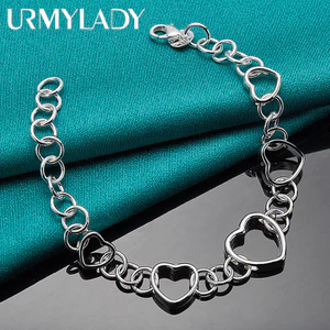 URMYLADY Bạc 925 Khung Trái Tim Dây Chuyền Vòng Tay Cho Người Phụ Nữ Tiệc Cưới Thời Trang Quyến Rũ Trang Sức