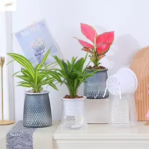 Chậu trồng cây tự tưới nước ZENZON, Bình hoa nhựa hai lớp, Trang trí cây cảnh gia đình Mini tự động tròn Lười Chậu hoa trong chậu trong nhà