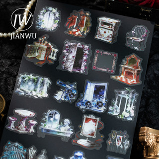 JIANWU Vintage Dark Gothic Hoa Cửa Sổ Phong Cảnh Chất Liệu Cắt Dán Thêu Sò PET Miếng Dán Sáng Tạo DIY Tạp Chí Văn Phòng Phẩm