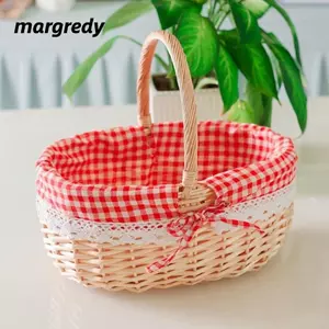 Giỏ đựng đồ MARGREDY, Giỏ dệt vải lanh đa năng, có tay cầm, Giỏ dã ngoại dệt tay cầm Sử dụng trong bữa tiệc