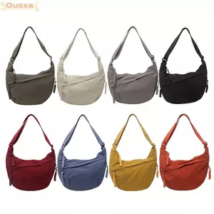 Túi đeo chéo OUSXA, Túi đeo vai dung tích lớn đơn giản của Hàn Quốc, Túi đựng bánh bao màu trơn bằng vải nhẹ thông thường dành cho nữ