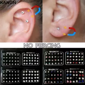 KANGN 12 Đôi / bộ Bông Tai Giả Từ Tính Nam / Nữ Thời Trang Di Động Hình Tròn Kích Thích Bấm huyệt