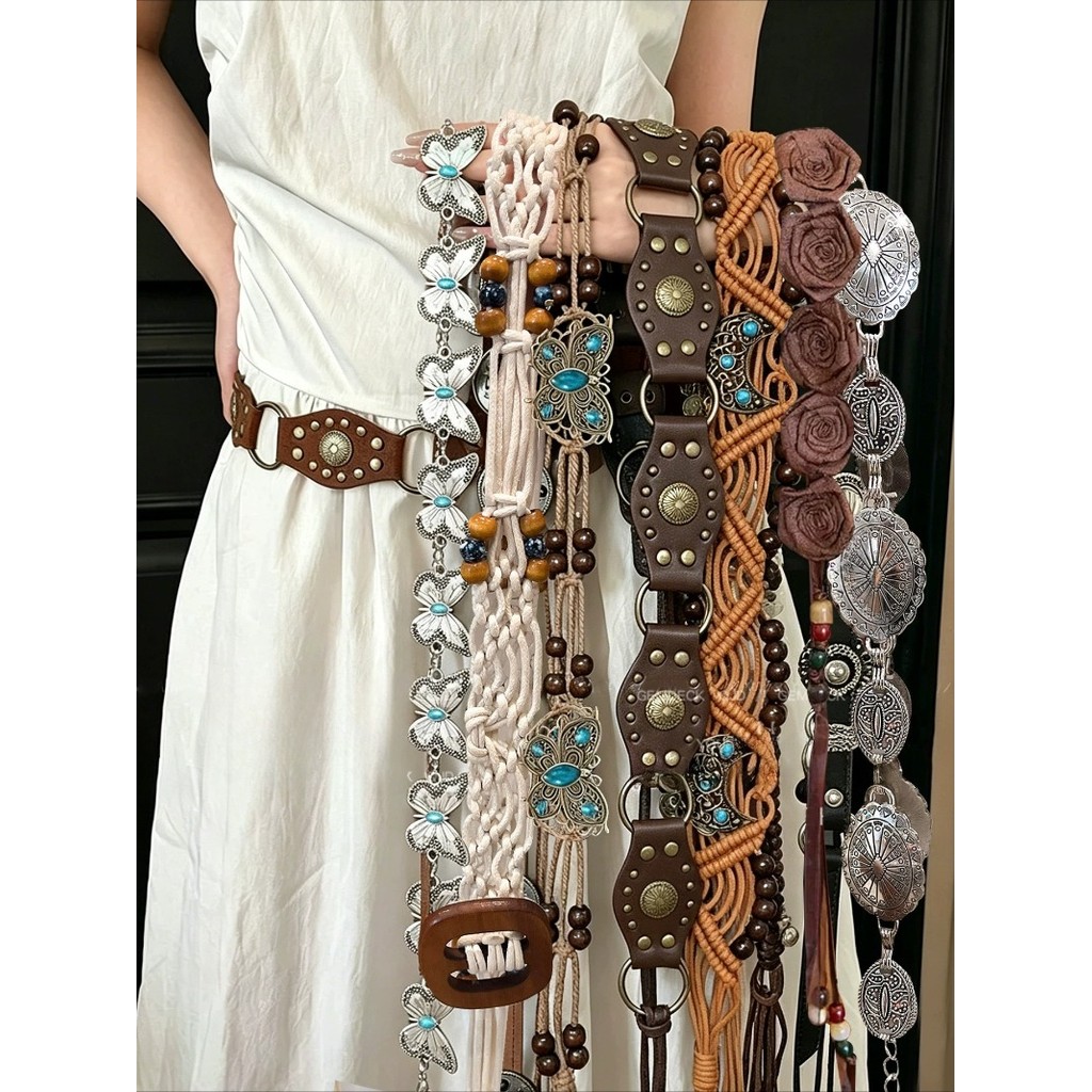 Dây thắt lưng phong cách dân tộc Bohemian Dây thắt lưng thời trang nữ cổ điển Trung Quốc mới