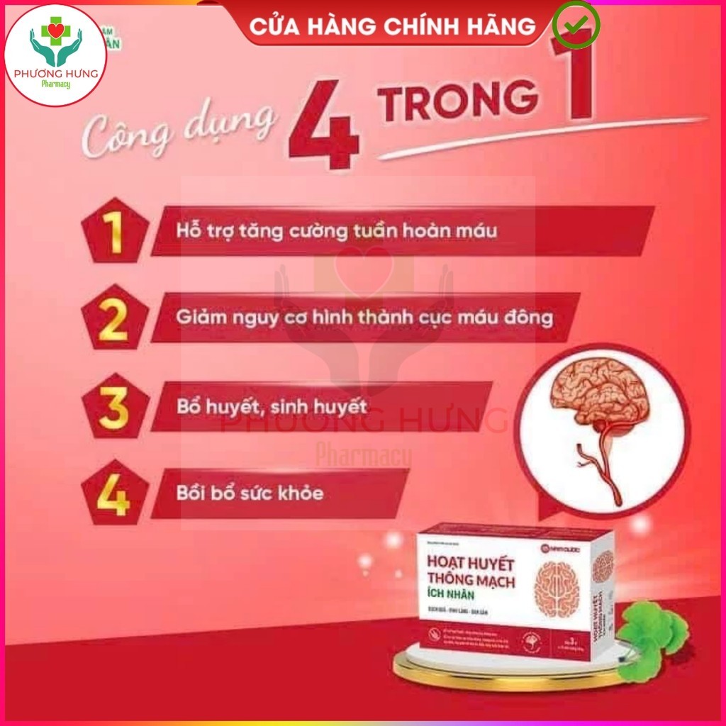 Hoạt Huyết Thông Mạch Ích Nhân Giúp Hỗ Trợ Hoạt Huyết, Tăng Cường Lưu Thông Máu Não - Hộp 30 Viên