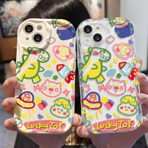 Ốp lưng tương thích cho iPhone 17 Air 16 15 14 13 12 11 Pro X XR XS Max SE 2020 6 7 8 Plus Kem gợn sóng cong cạnh Motif Đồ chơi may mắn NYK355