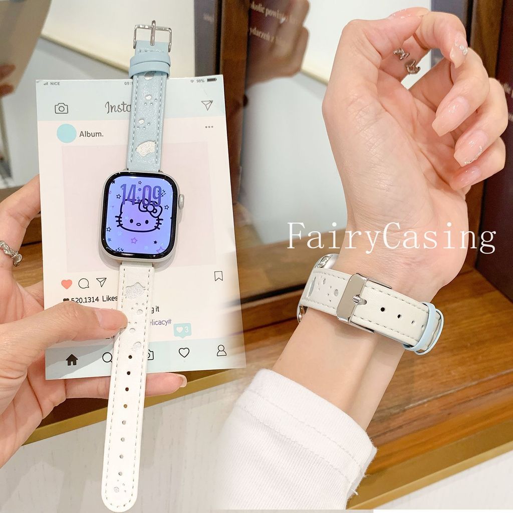 Dây đeo da mèo con rỗng cho Apple Watch S11 10 46mm 38 40 41 42 44 45 49mm Vòng tay cho cổ tay iwatch 9 87SE65