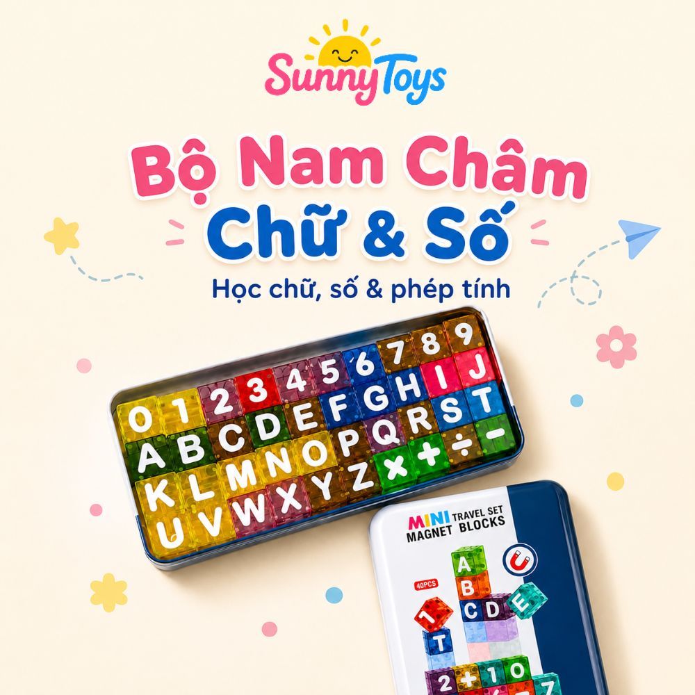 Bộ Nam Châm Chữ Cái Và Chữ Số SunnyToys 40 Chi Tiết - Kèm Hộp Sắt Cho Bé Vừa Học Vừa Chơi