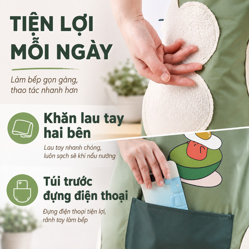 Tạp Dề Nhà Bếp Dễ Thương Chống Dầu Chống Nước, Tạp Dề Nấu Ăn Phong Cách Tây Có Túi Tiện Lợi