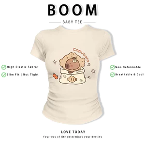 BOOM Áo Baby Tee Nữ Cotton Ôm Body-Áo Thun Ngắn Tay Y2K In Hình PhongCách Mùa Hè, Cổ Tròn Hàng Đầucách hàn quốc phong222