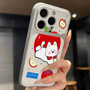 Ốp lưng iPhone Họa tiết da mạ Apple hình cún con iPhone 17 16 15 14 13 12 11 Pro Max Plus Max