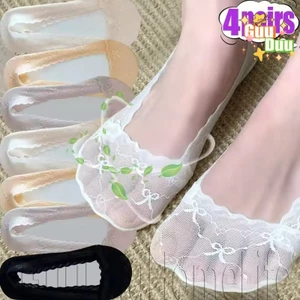 4 đôi tất thuyền ren nơ - Tất vô hình cắt thấp - Vớ ngắn lưới mùa hè - dành cho loafers, đế bệt múa ba lê - thoáng khí, mềm mại, chống trượt / miễn phí vận chuyển