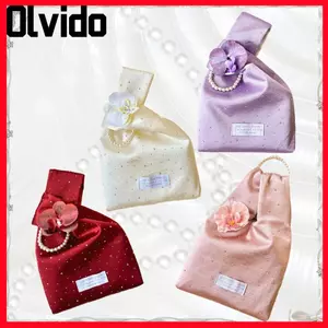 Túi đeo tay OLVIDO, Túi đựng đồ trang sức phong lan satin pha lê, Túi xô nhỏ cầm tay sáng bóng thanh lịch cổ điển cho bé gái nữ