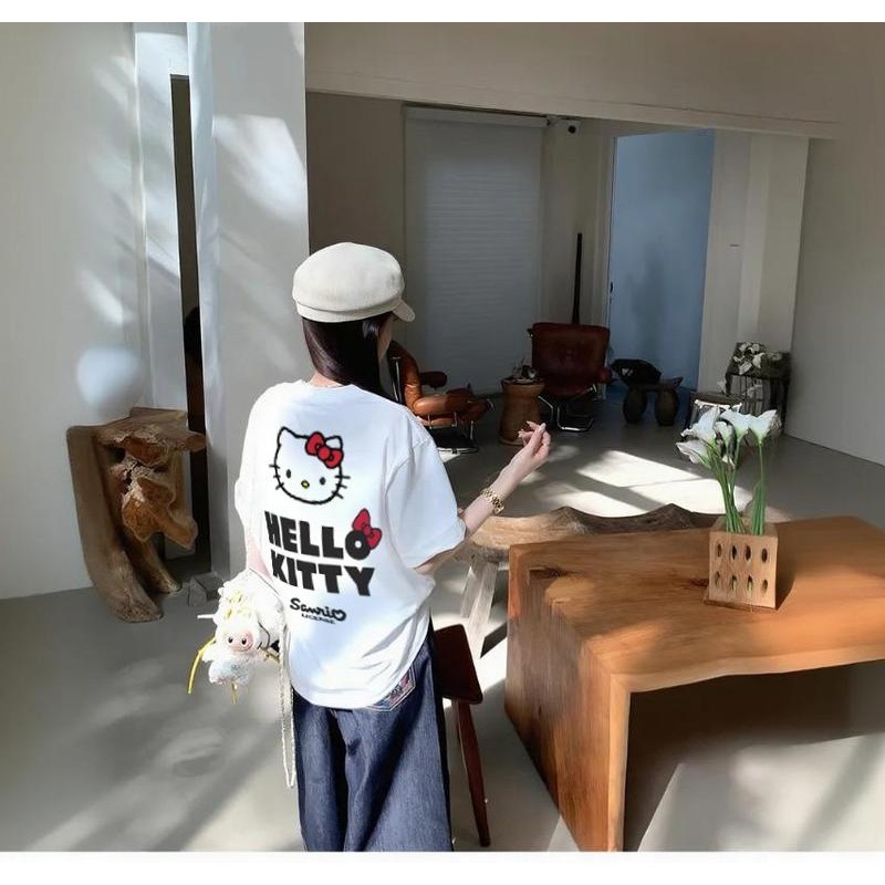 （Giao hàng 24h）Angela Áo Hello Kitty áo phông cotton, form suông rộng phong cách trẻ trung -Top women, Women's T-shirts