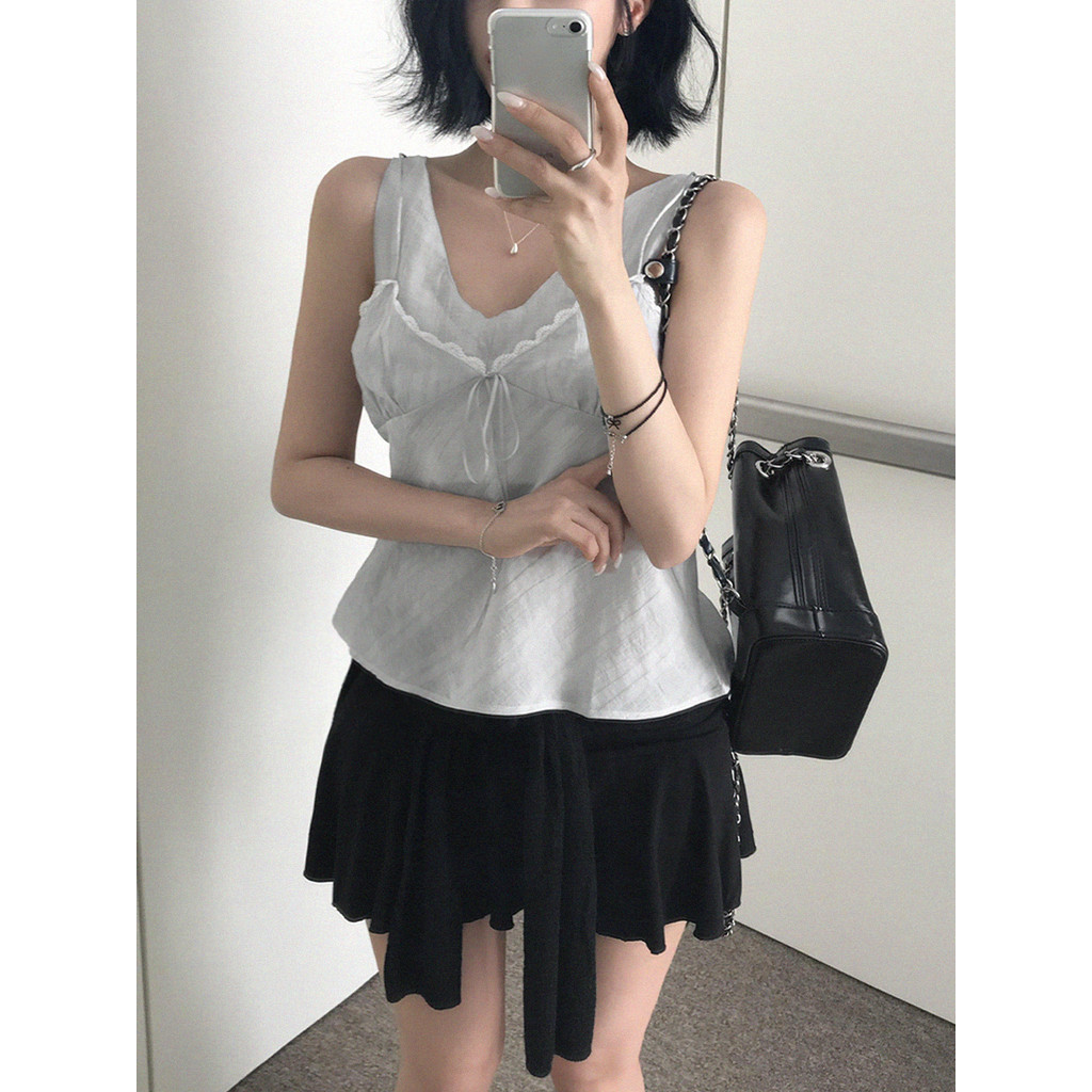 SUXI Áo sơ mi ren ren phong cách Hàn Quốc mới mùa hè dành cho nữ 260521
