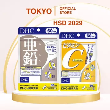 Combo viên uống Vitamin C DHC gói 120 viên & Kẽm DHC gói 60 viên Nhật Bản chính hãng
