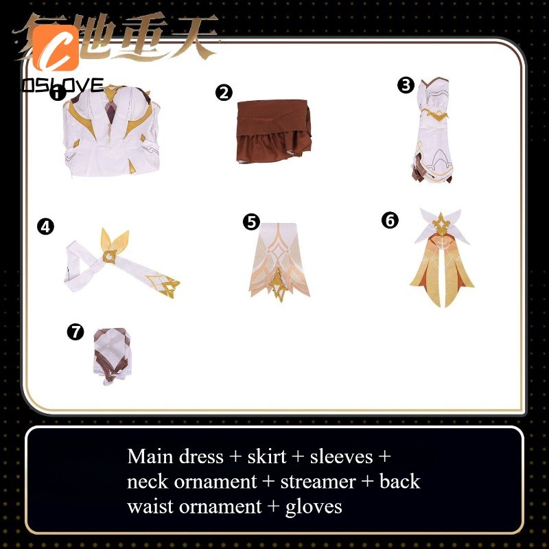 Genshin Tác Động Lumine Mới Trang Phục Hóa Trang Quần Áo Đầy Đủ Bộ Trang Phục Cho Bé Gái Váy Trắng Tay Dài Đảng Cosplay