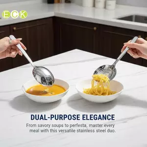 Bộ 2 Muỗng Phục Vụ Súp Tay Cầm Dài Có Lỗ Thoát Nước Để Lọc Gạo Dụng Cụ Ăn Nhà Bếp Và Gia Đình Đẹp