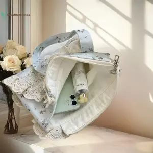 BeautifulHomeA Dễ Thương Ngọt Ngào Ren Hoa Túi Xách Dung Tích Lớn Thường Ngày Tote Túi Bảo Quản Di Động Cô Gái Trái Tim Ly Hợp Túi Đựng Mỹ Phẩm Quà Tặng VN