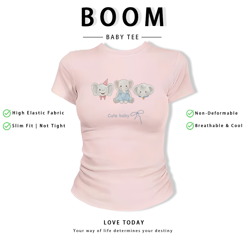 BOOM Áo Baby Tee Nữ Cotton Ôm Body-Áo Thun Ngắn Tay Y2K In Hình PhongCách Mùa Hè, Cổ Tròn Hàng Đầucách hàn quốc phongV92