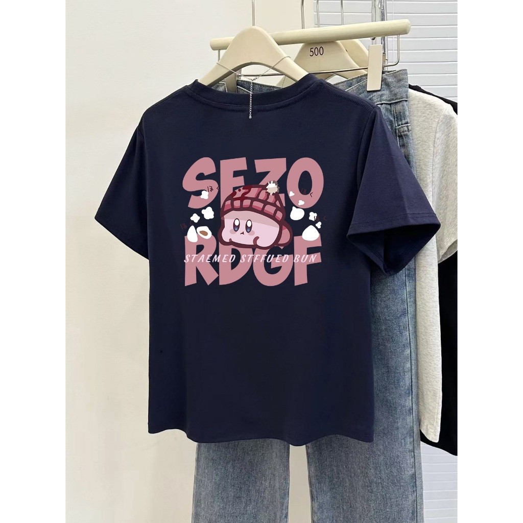 （Giao hàng 24h）Angela Áo thun ngắn tay in chữ cotton dáng rộng Hàn Quốc