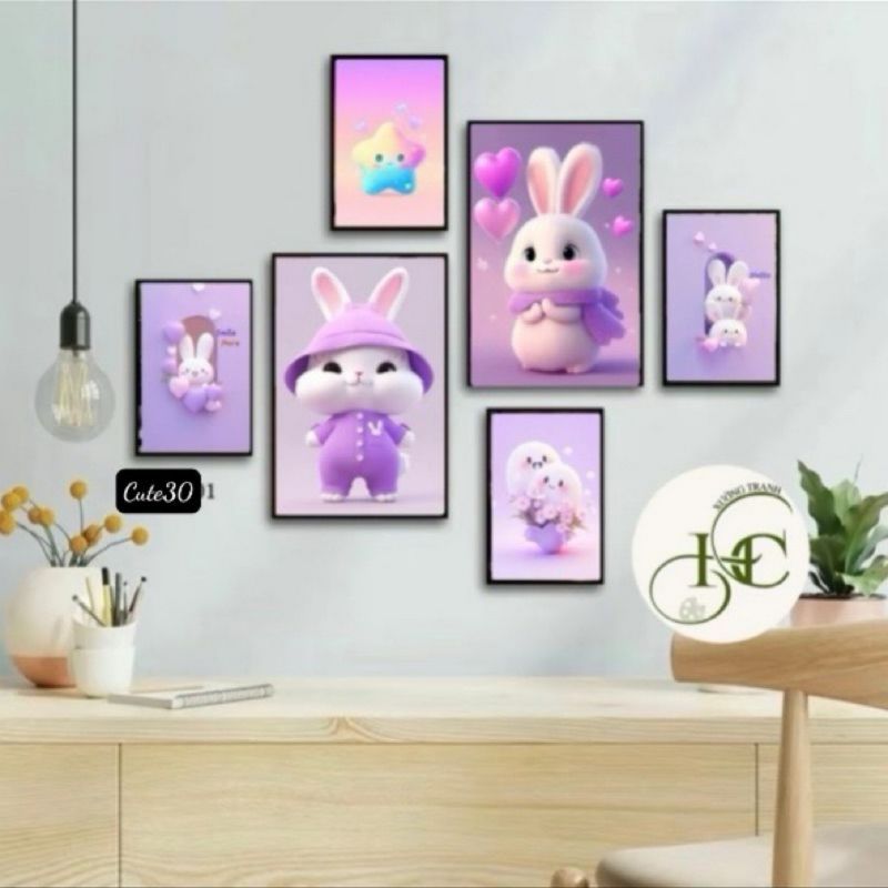 Bộ 6 tranh treo tường HC, decor phòng khách ngủ với 30 mẫu đa dạng, kèm keo dán tiện lợi.