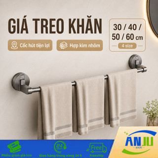 Giá treo khăn nhà tắm cốc hút hợp kim nhôm chống gỉ không khoan chịu lực dễ tháo lắp tiện dụng