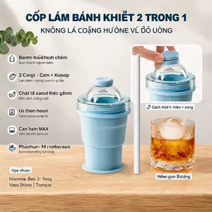 Cốc silicon gấp gọn, chất liệu thực phẩm chống rò rỉ kèm ống hút, dung tích lớn,cốc làm đá đa năng