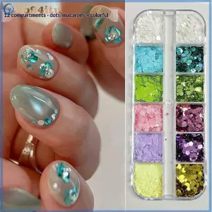 XOITU 12 Lưới Đầy Màu Sắc Tròn Và Hoa Móng Tay Lấp Lánh Cho DIY Nghệ Thuật Làm Móng Tay VN