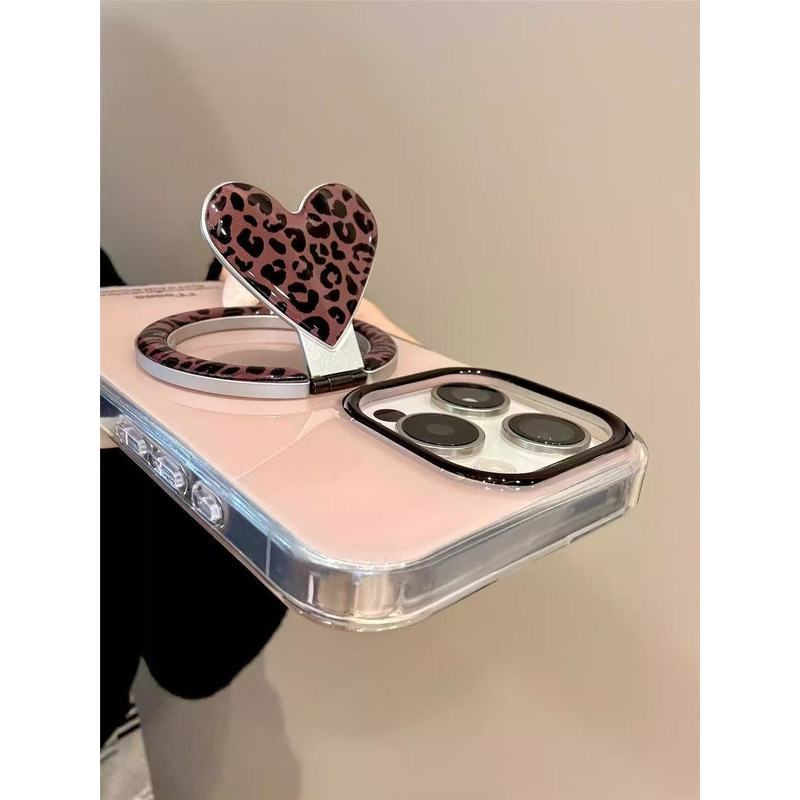 Ốp điện thoại Ins Mocha Heart Leopard Print Apple 17promax iPhone161514131211XSXR từ tính